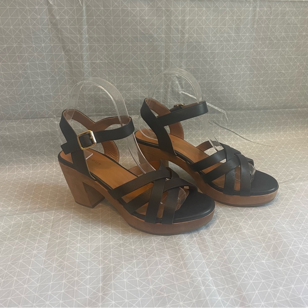 Rivecour No 605 Strappy Heeled Clog Sandals Black Leather 38